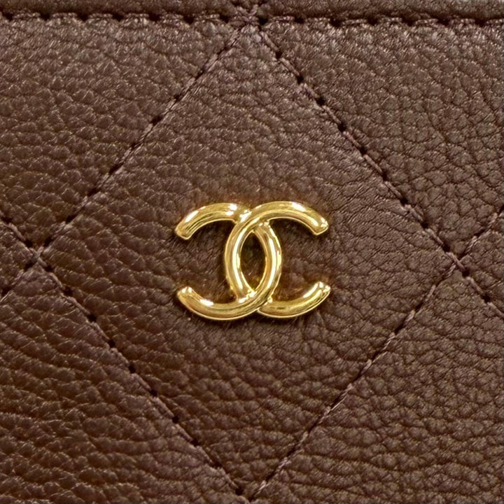 Excellent CHANEL Bifold Wallet Brown Goatskin Women AP4918