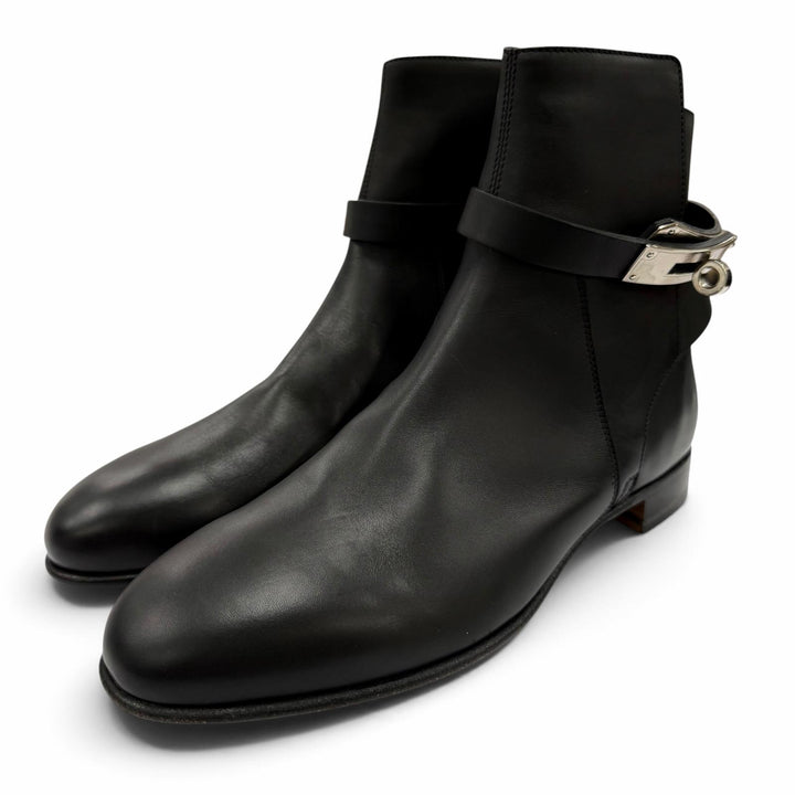 Pristine HERMES short boots Neo Kelly Buckle Leather black leather Women 37