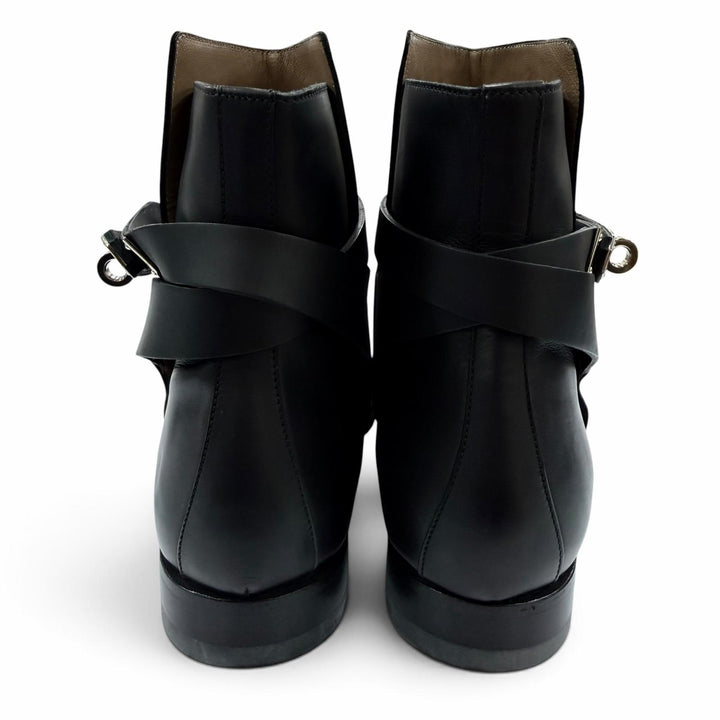 Pristine HERMES short boots Neo Kelly Buckle Leather black leather Women 37