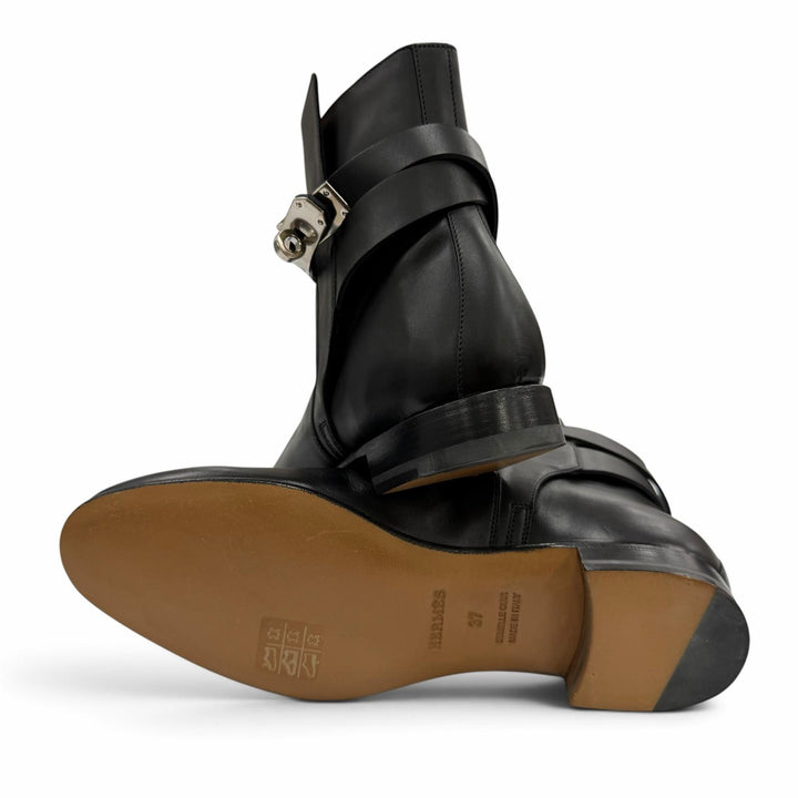 Pristine HERMES short boots Neo Kelly Buckle Leather black leather Women 37