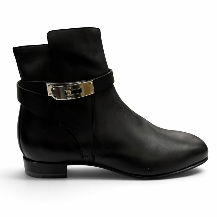 Pristine HERMES short boots Neo Kelly Buckle Leather black leather Women 37
