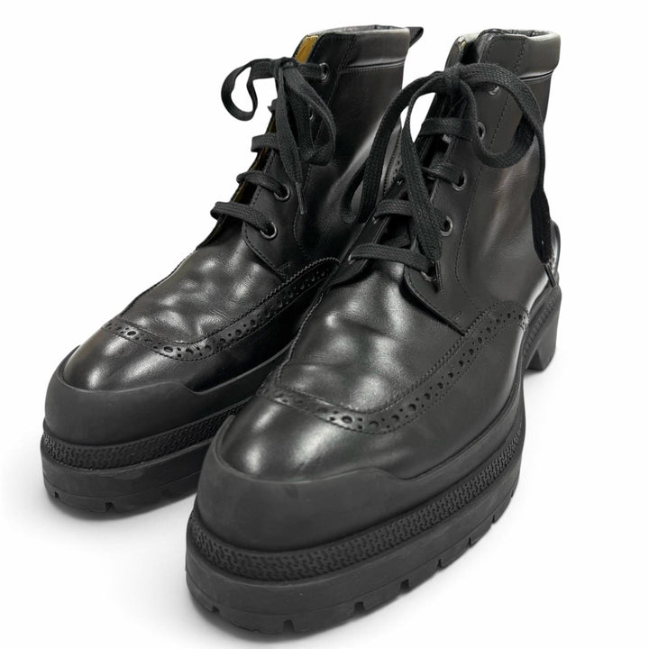 Great HERMES boots BOTTILLONS U-tip lace-up black leather mens 40