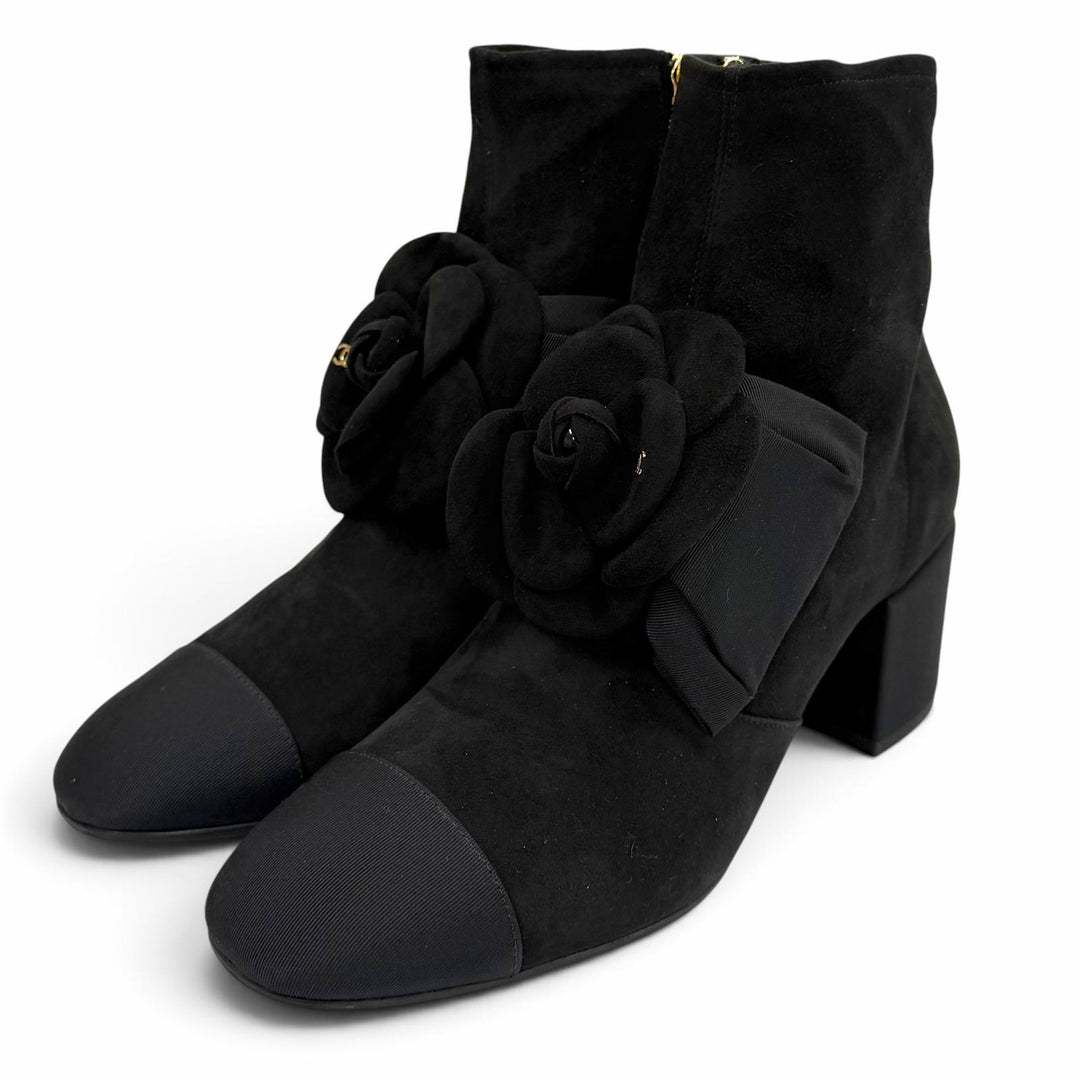 Excellent CHANEL short boots black Suede leather Women 37 G45310