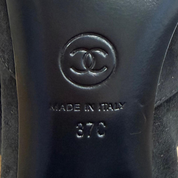 Excellent CHANEL short boots black Suede leather Women 37 G45310
