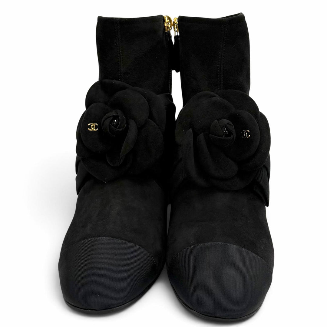 Excellent CHANEL short boots black Suede leather Women 37 G45310