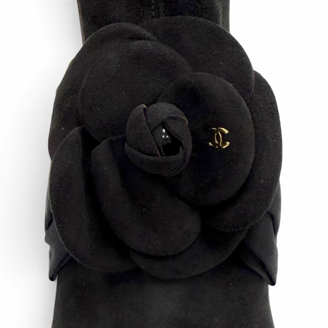 Excellent CHANEL short boots black Suede leather Women 37 G45310