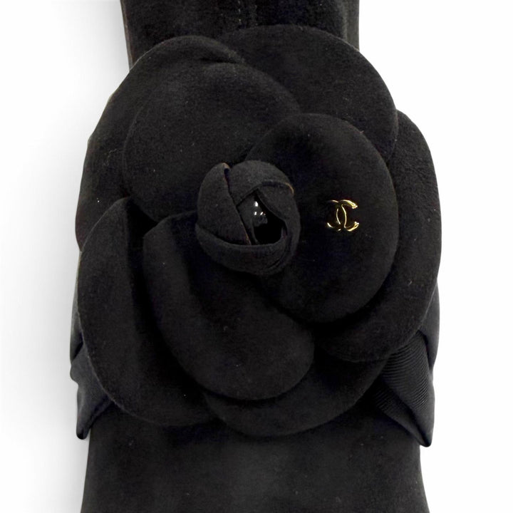 Excellent CHANEL short boots black Suede leather Women 37 G45310