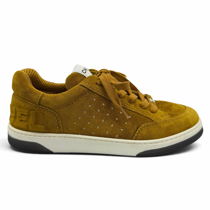 Excellent CHANEL Low cut sneakers COCO Mark logo suede leather Brown 38 G39225