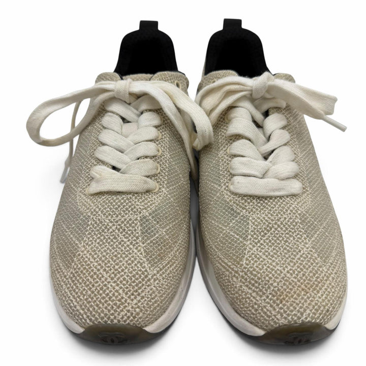 Great CHANEL Low cut sneakers COCO Mark Logo Lace-up beige Women 36 G37129