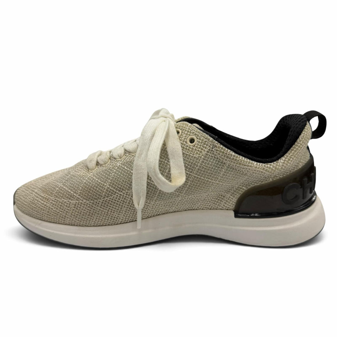 Great CHANEL Low cut sneakers COCO Mark Logo Lace-up beige Women 36 G37129