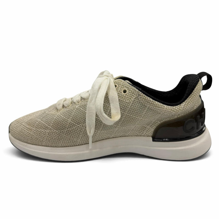 Great CHANEL Low cut sneakers COCO Mark Logo Lace-up beige Women 36 G37129