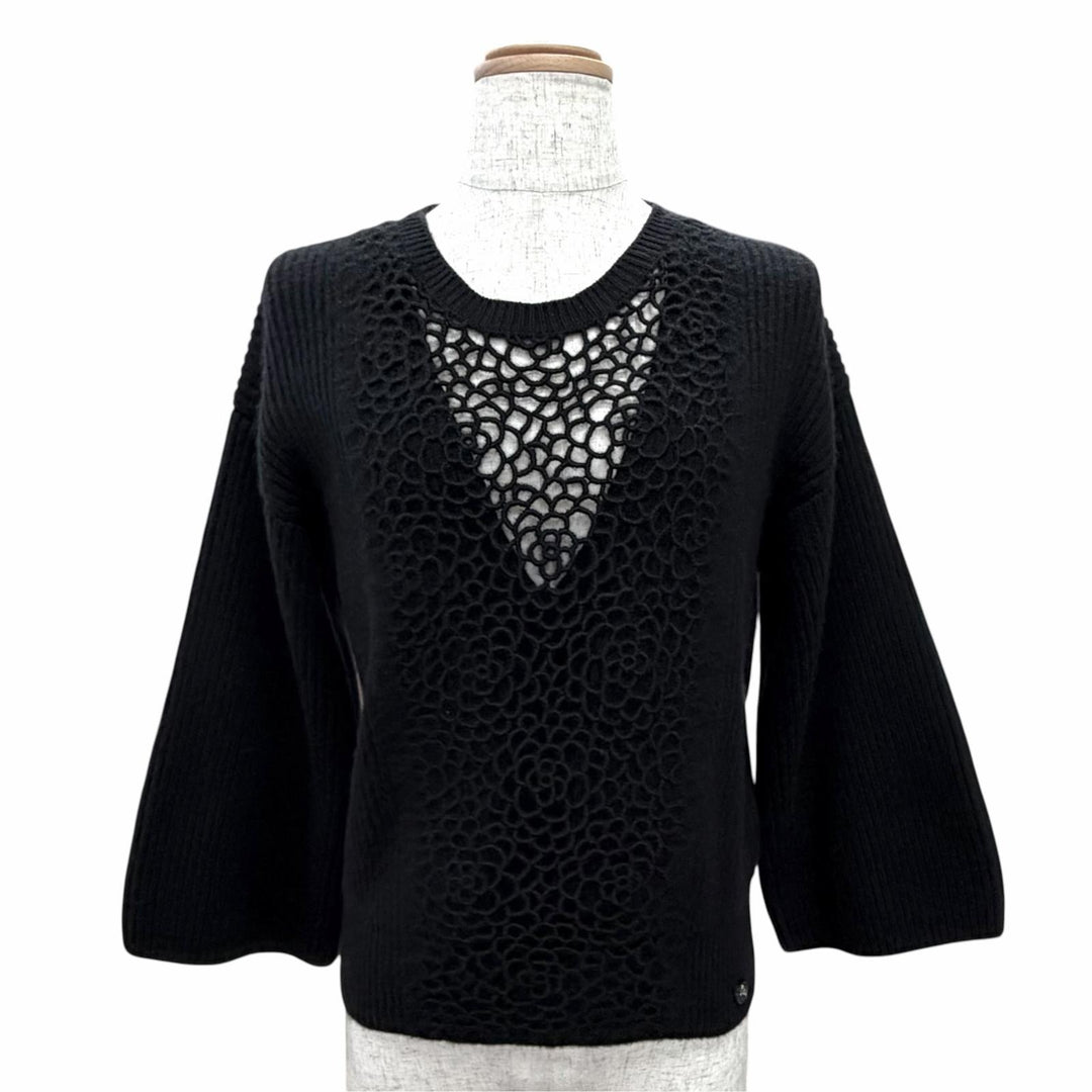 Excellent CHANEL COCO Mark Lion Camellia Design Knit cashmere 38 P50069K06343