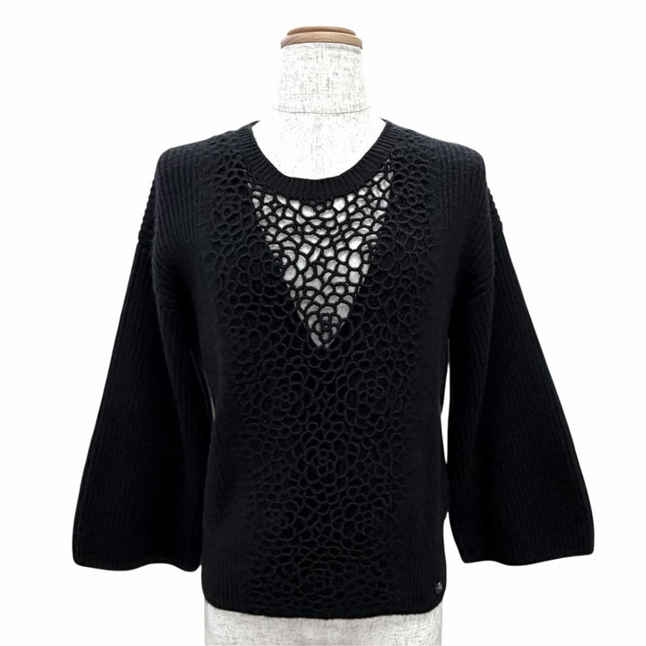 Excellent CHANEL COCO Mark Lion Camellia Design Knit cashmere 38 P50069K06343