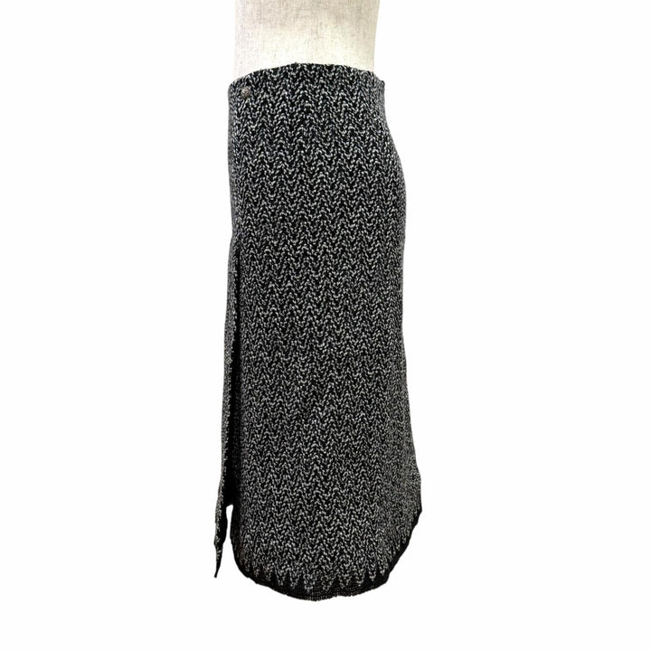 Excellent CHANEL Long skirt COCO Mark Lion Metal Tweed black 36 P56743V30499