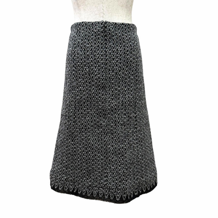 Excellent CHANEL Long skirt COCO Mark Lion Metal Tweed black 36 P56743V30499
