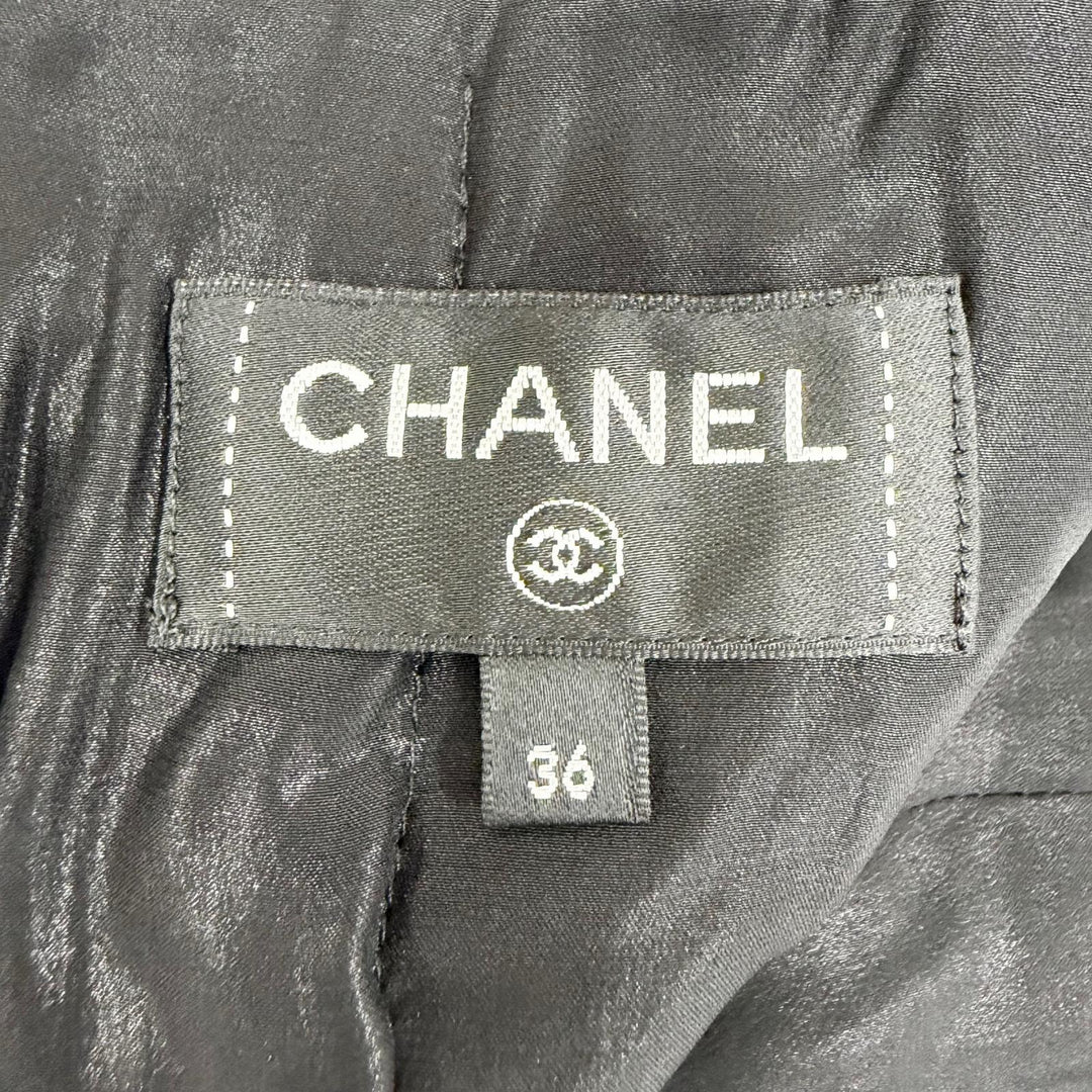 Excellent CHANEL Long skirt COCO Mark Lion Metal Tweed black 36 P56743V30499