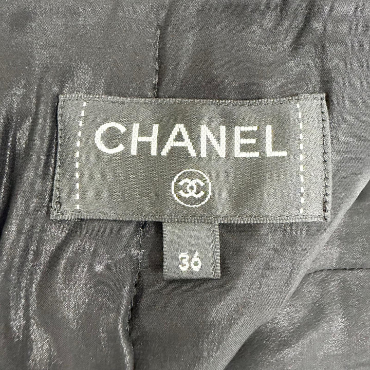 Excellent CHANEL Long skirt COCO Mark Lion Metal Tweed black 36 P56743V30499