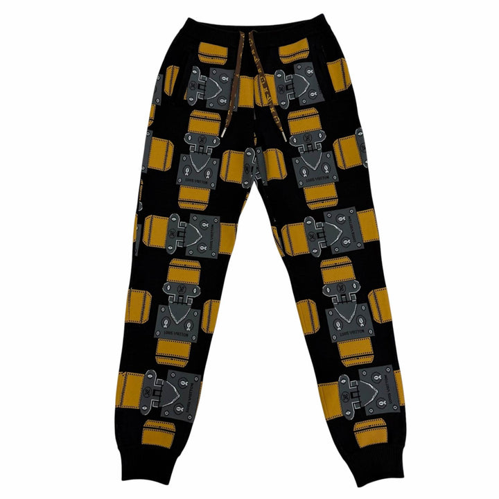 Great LOUIS VUITTON Jacquard Metal Motif Monogram Drawstring Knit Jogger Pants S