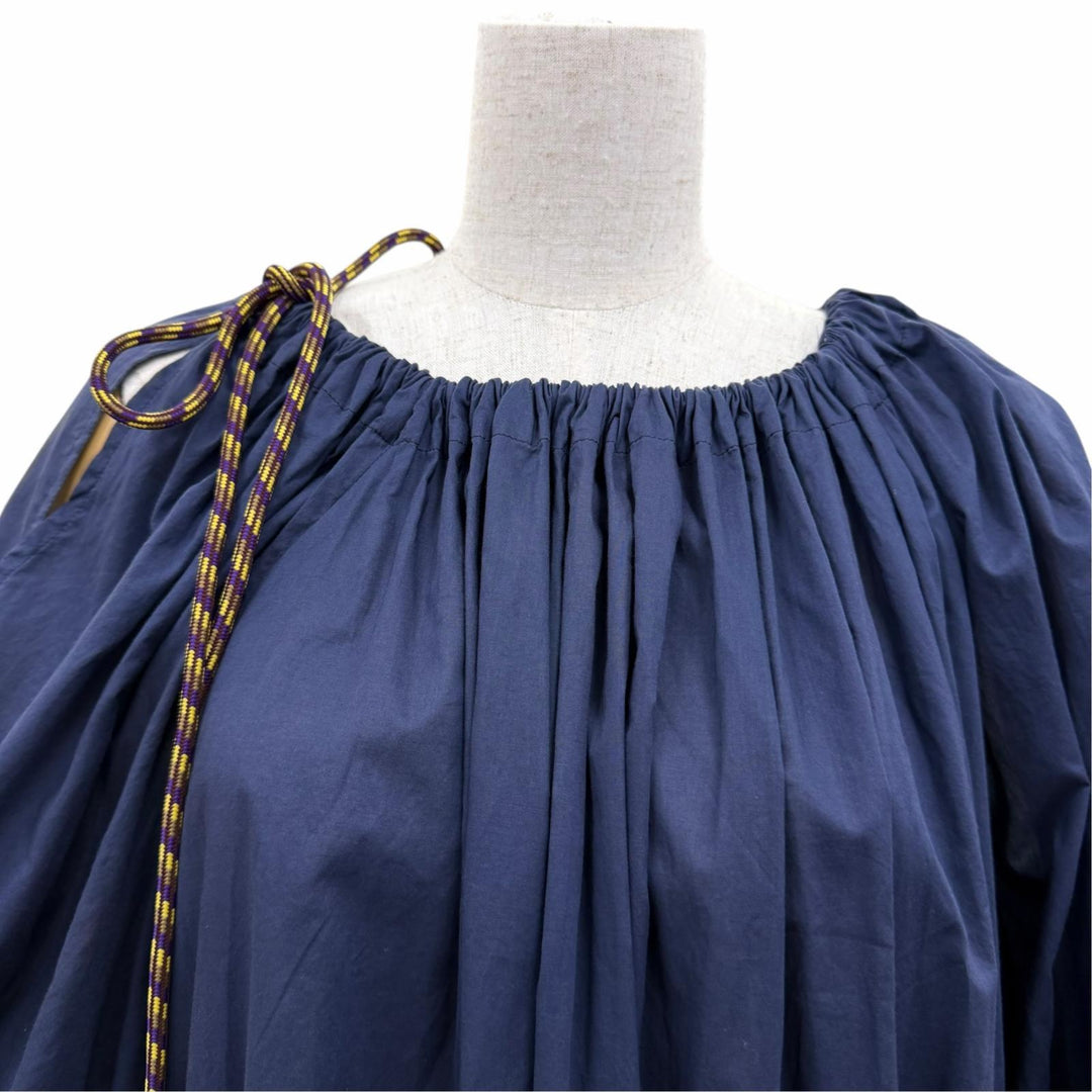 Great DRIES VAN NOTEN Drawstring volume sleeve gathered pullover blouse Navy