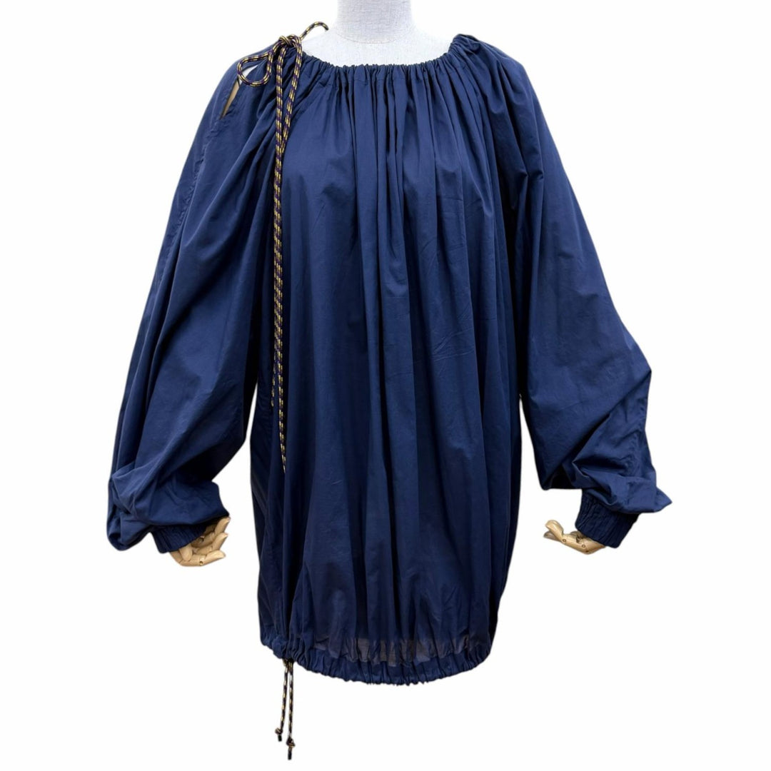 Great DRIES VAN NOTEN Drawstring volume sleeve gathered pullover blouse Navy