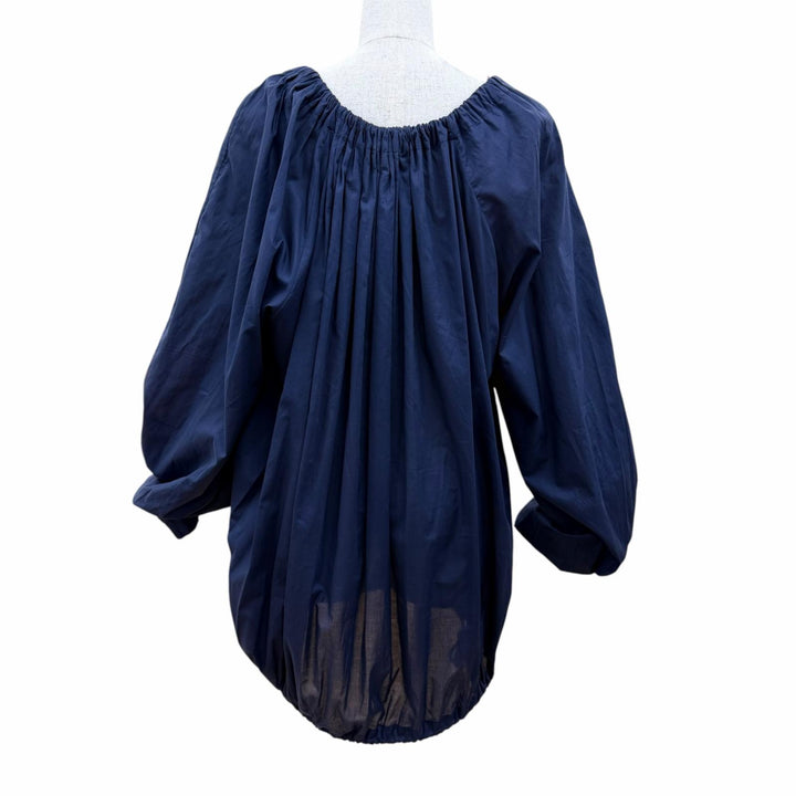 Great DRIES VAN NOTEN Drawstring volume sleeve gathered pullover blouse Navy