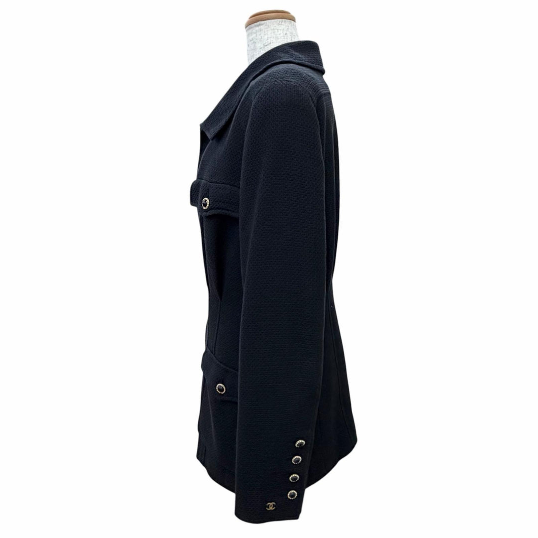 Very Good CHANEL COCO Mark Pearl Button 4-Pocket Tweed Jacket 44 02P P19669