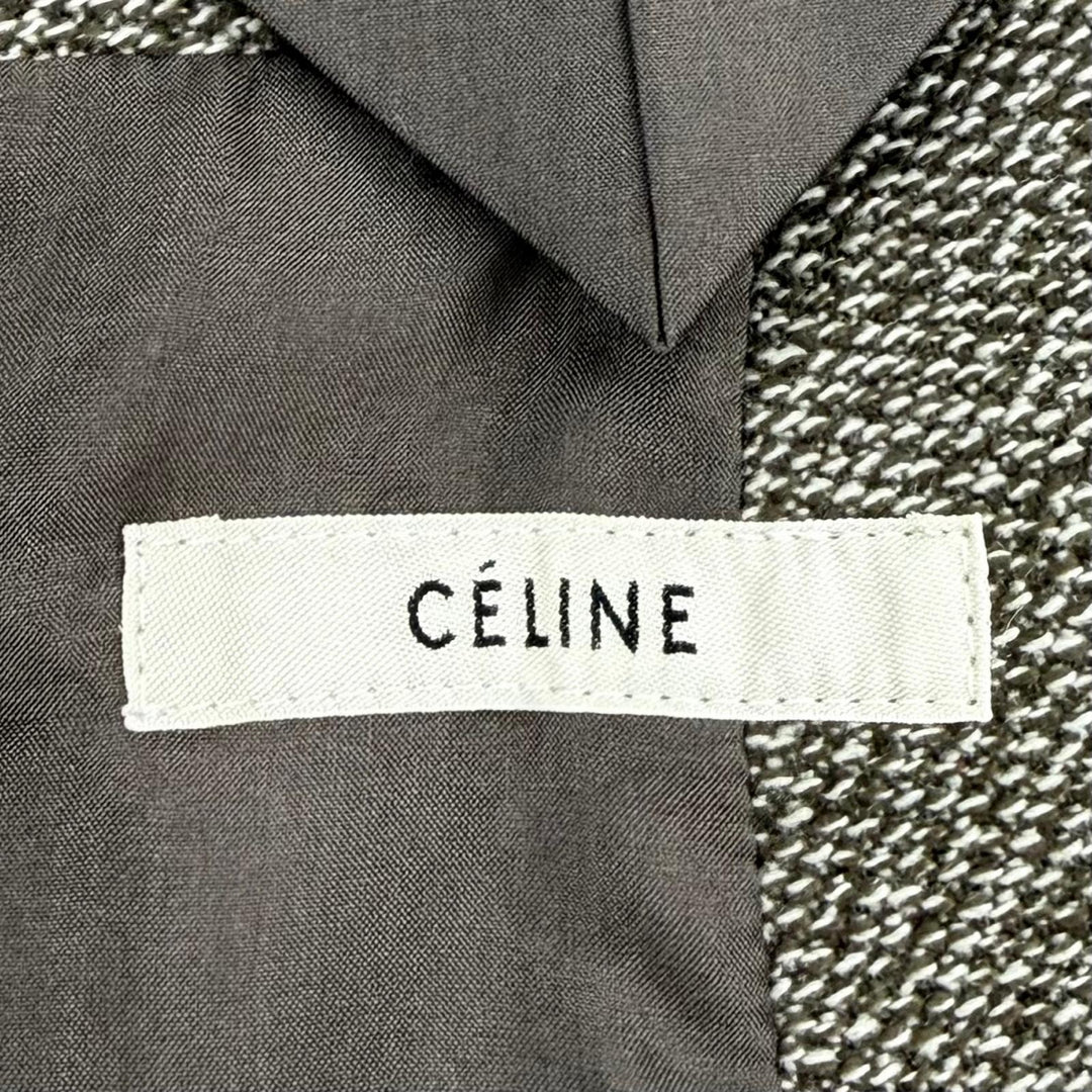 Great CELINE coat Phoebe Philo era tweed long Crombie coat Brown 38 28H28/6268