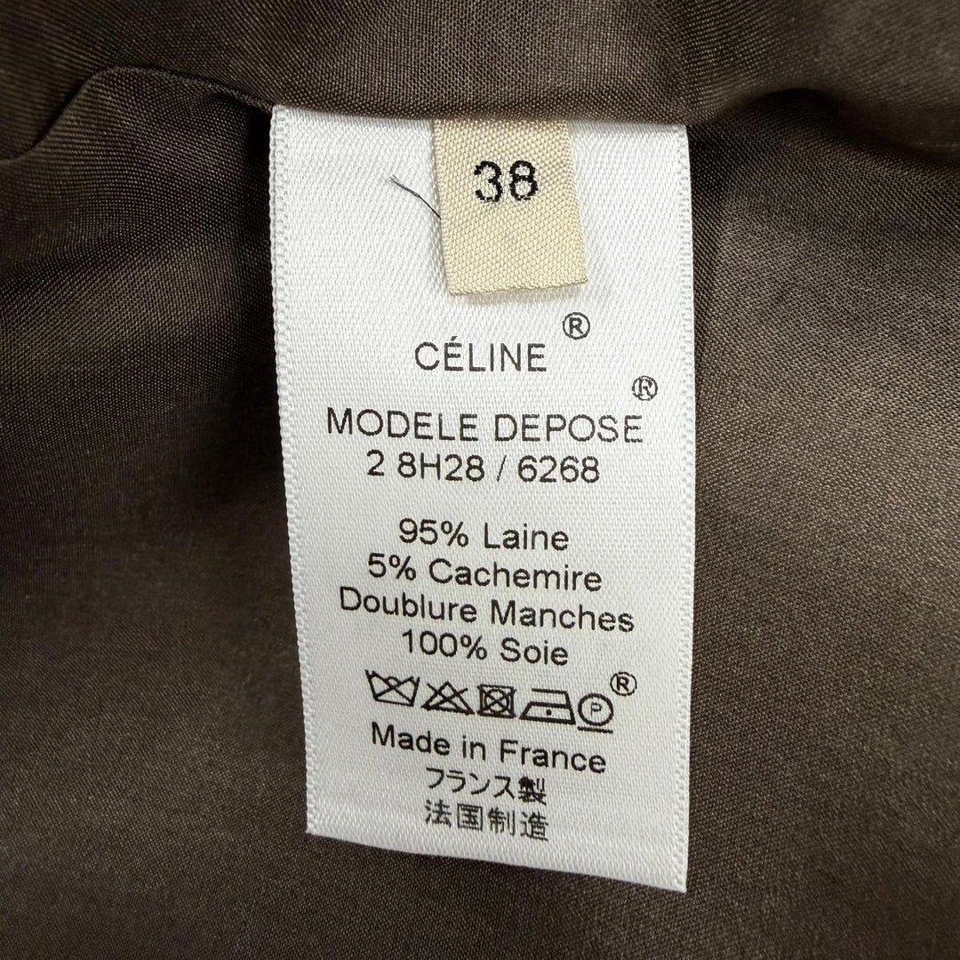 Great CELINE coat Phoebe Philo era tweed long Crombie coat Brown 38 28H28/6268