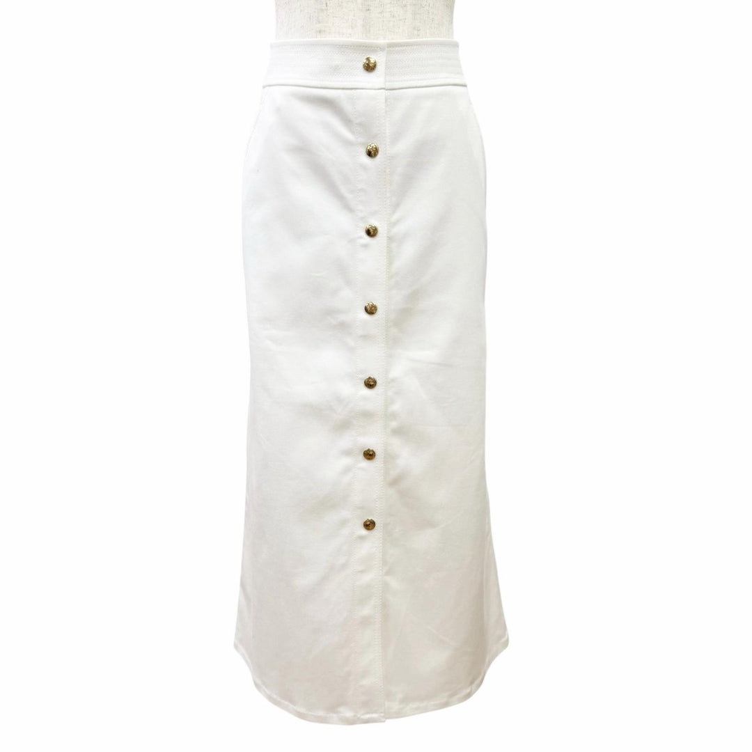 Excellent LOUIS VUITTON skirt Logo snap button long denim white cotton Women 38