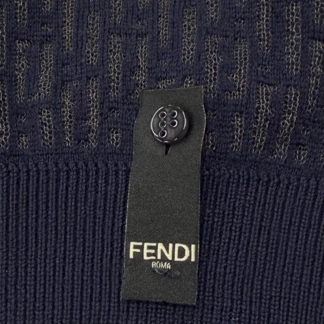 Great FENDI sweater Openwork Zucca knit crew neck sweater Navy wool 44 FZX091