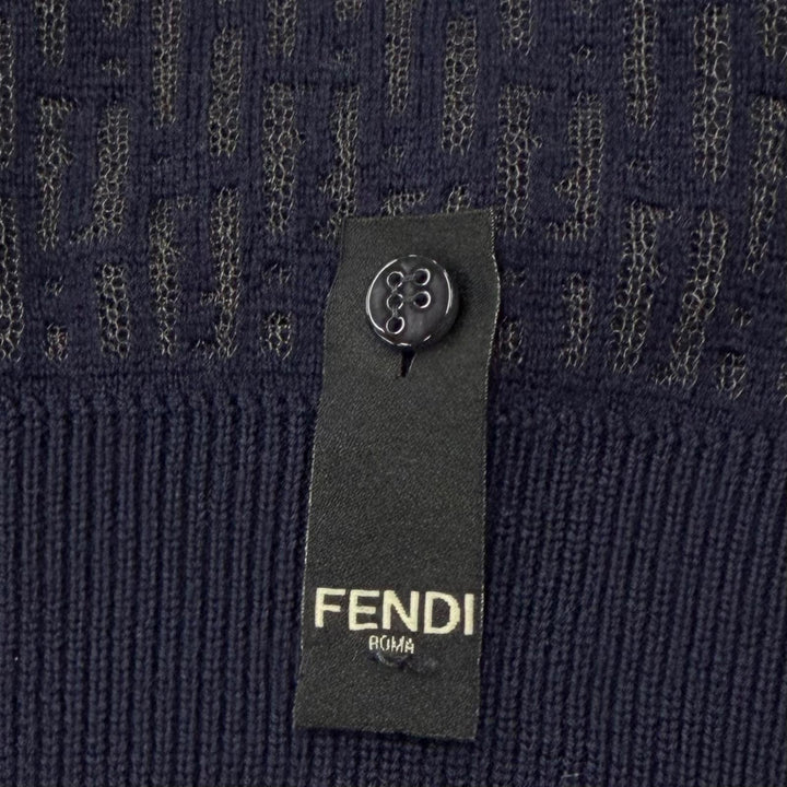 Great FENDI sweater Openwork Zucca knit crew neck sweater Navy wool 44 FZX091