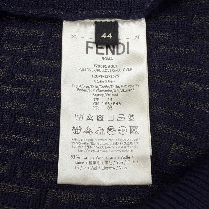 Great FENDI sweater Openwork Zucca knit crew neck sweater Navy wool 44 FZX091