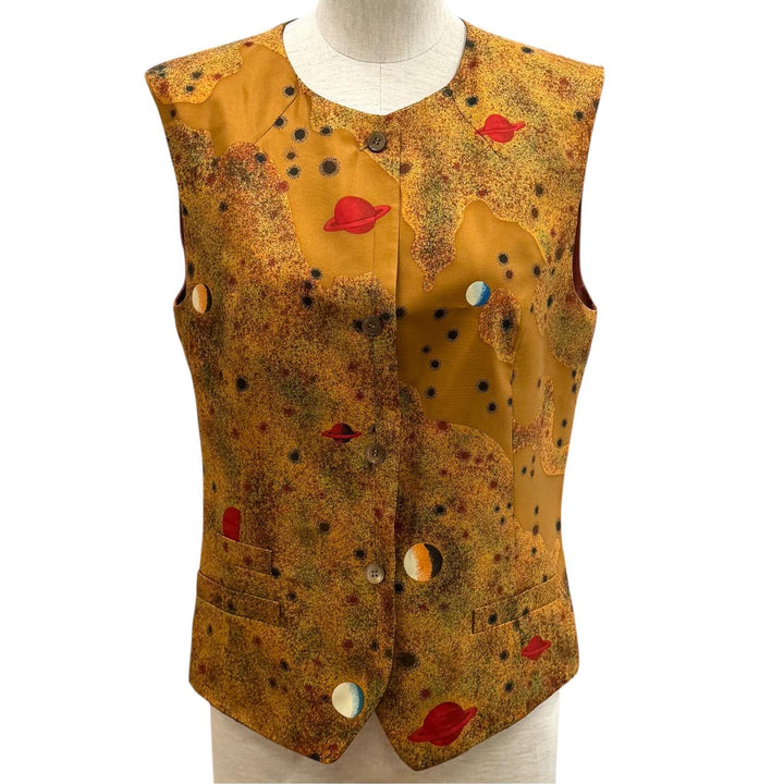 Excellent HERMES Best Margiela era shell button planet pattern vest silk 38