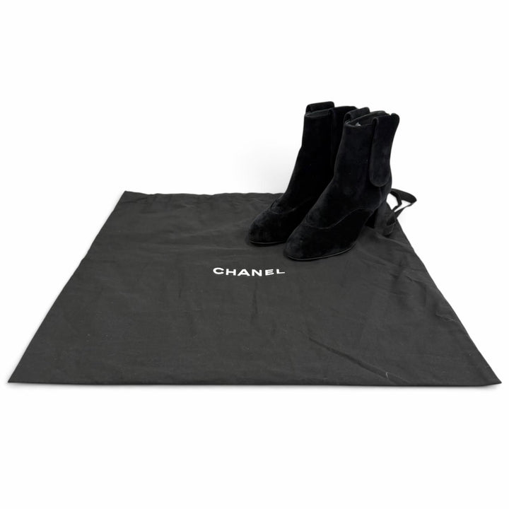 Great CHANEL short boots black Velor Women 35 G35184