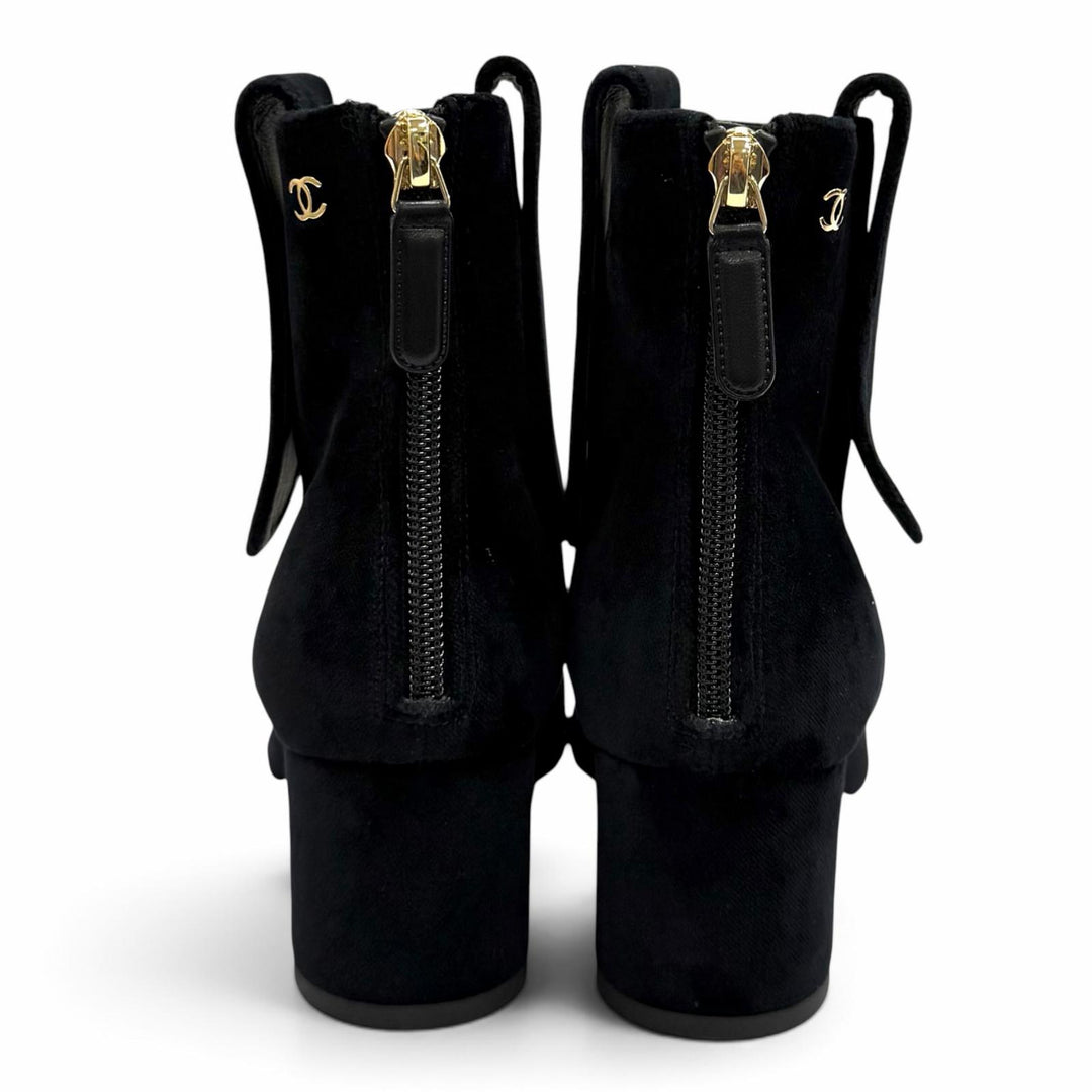 Great CHANEL short boots black Velor Women 35 G35184