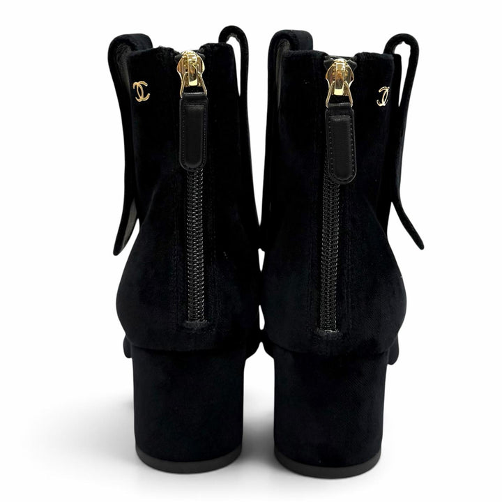 Great CHANEL short boots black Velor Women 35 G35184