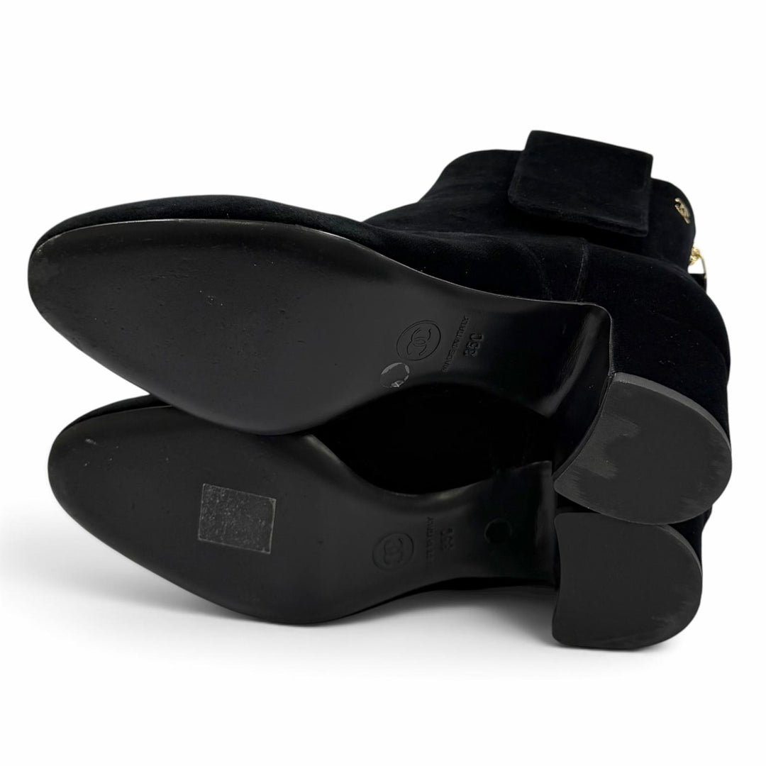 Great CHANEL short boots black Velor Women 35 G35184