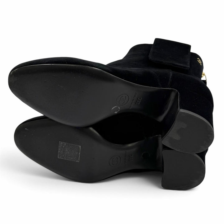Great CHANEL short boots black Velor Women 35 G35184