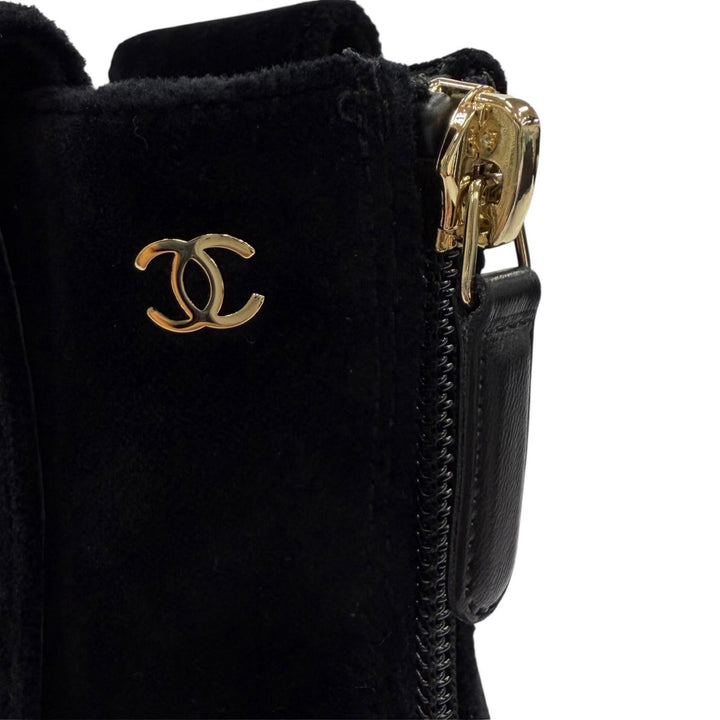 Great CHANEL short boots black Velor Women 35 G35184