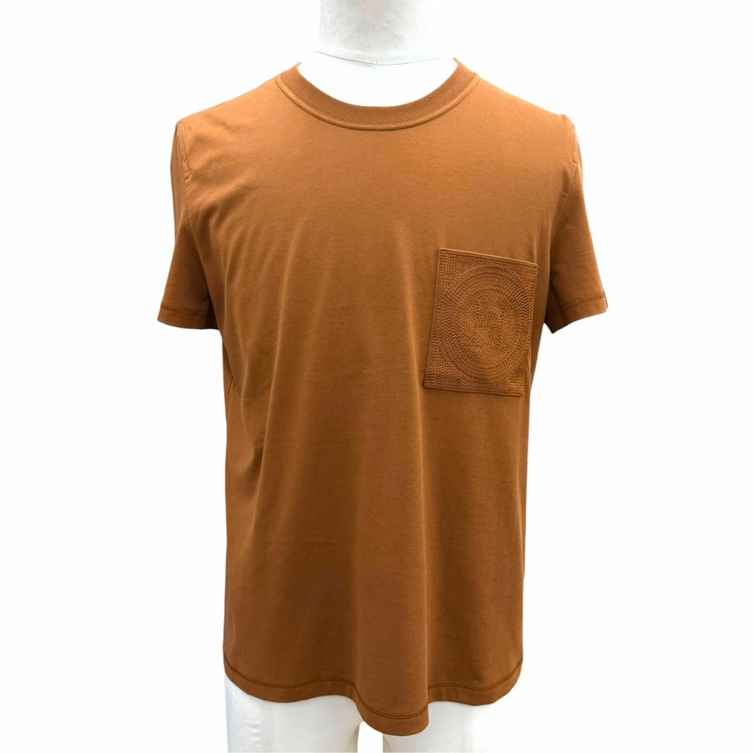 Excellent HERMES Short sleeve T-shirt H logo, pocketed crew neck Brown mens 44