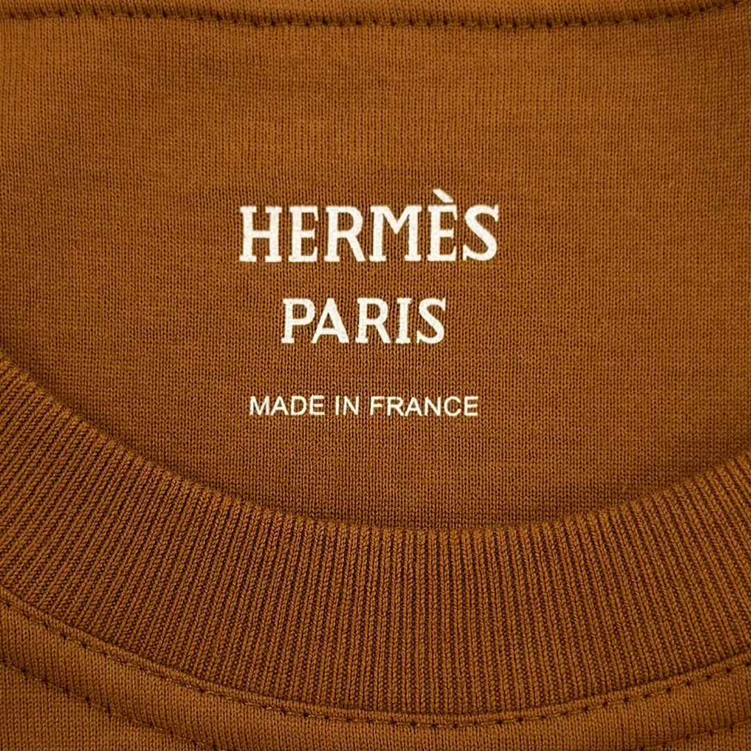 Excellent HERMES Short sleeve T-shirt H logo, pocketed crew neck Brown mens 44