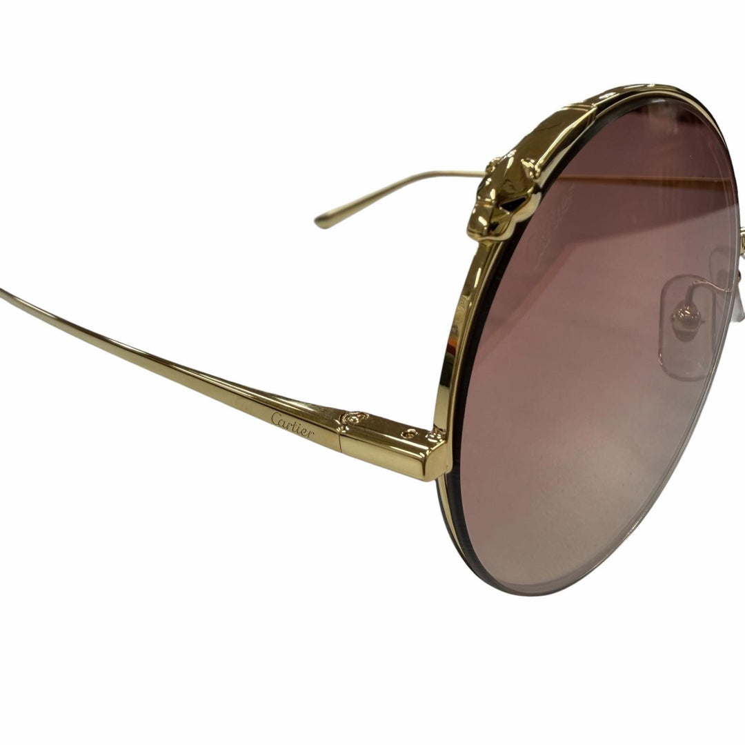 Pristine Cartier sunglasses PANTHERE Round Half-Rim gold Women CT01495