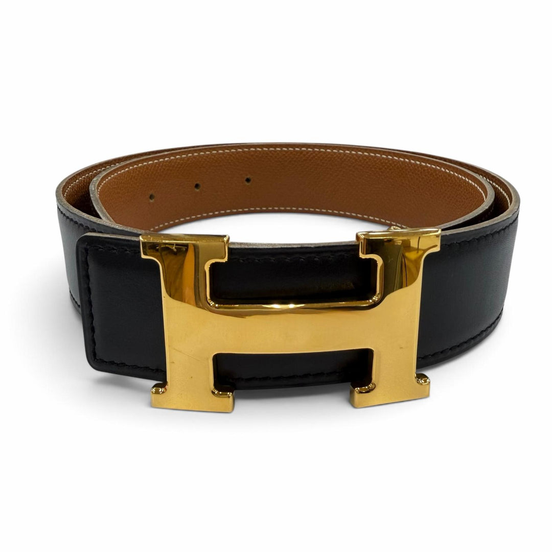 Great HERMES belt Margiela era H logo Metal reversible leather black Women