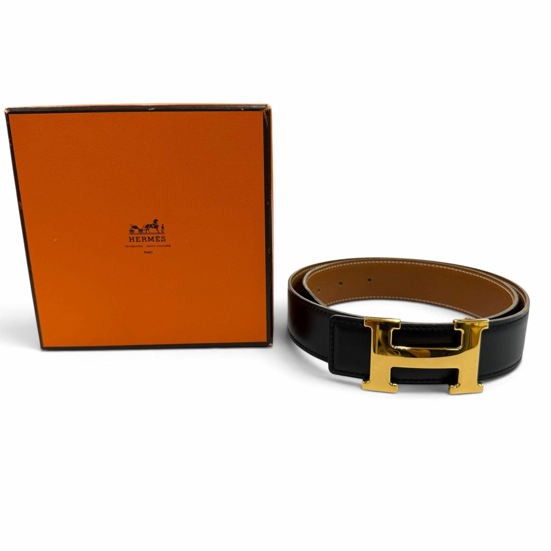 Great HERMES belt Margiela era H logo Metal reversible leather black Women