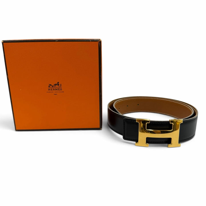Great HERMES belt Margiela era H logo Metal reversible leather black Women
