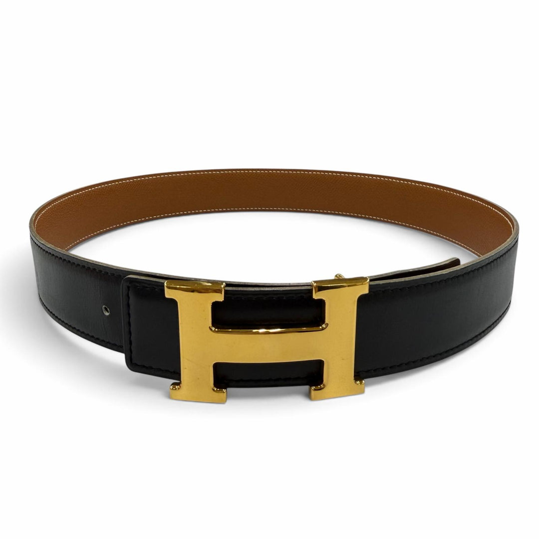Great HERMES belt Margiela era H logo Metal reversible leather black Women