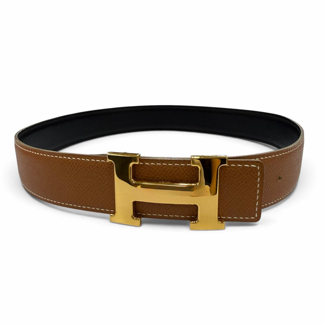 Great HERMES belt Margiela era H logo Metal reversible leather black Women