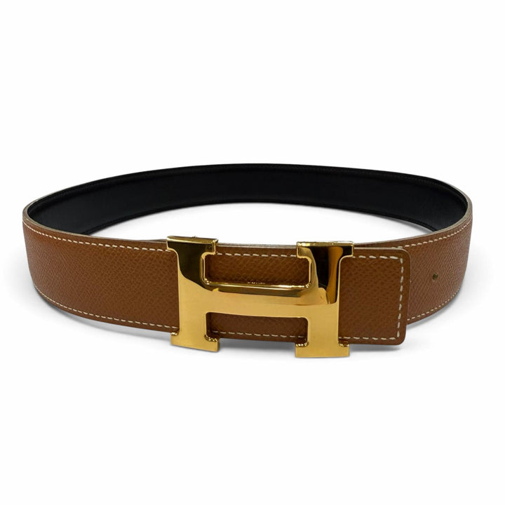 Great HERMES belt Margiela era H logo Metal reversible leather black Women