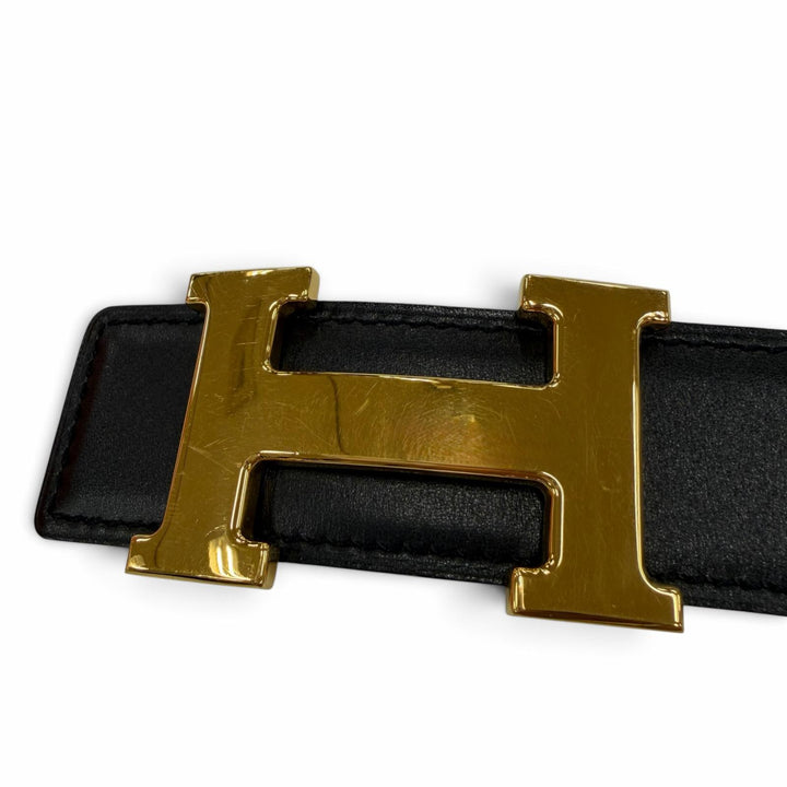Great HERMES belt Margiela era H logo Metal reversible leather black Women