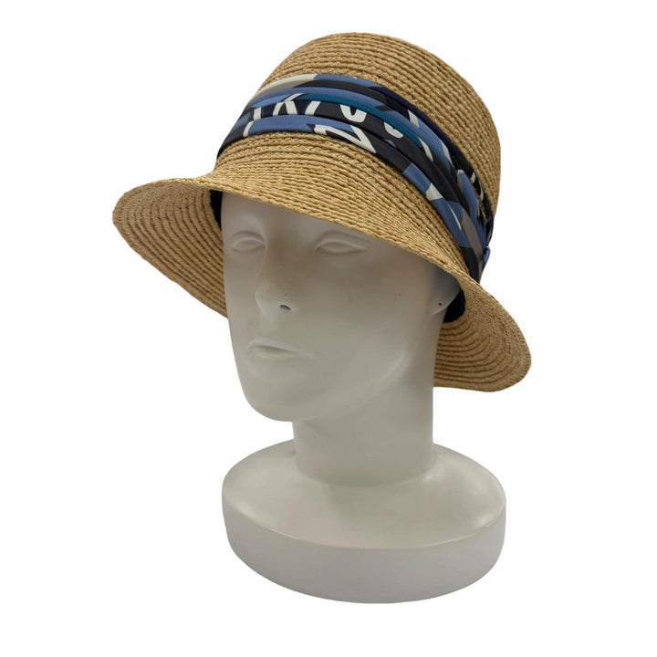 Excellent HERMES hat Silk and raffia straw hat natural Raffia Women